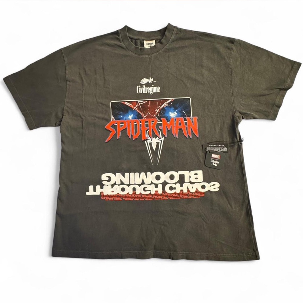 Civil Regime x Marvel Collab (Spider-Man) Graphic Tee - Charcoal Size XL “NWT”